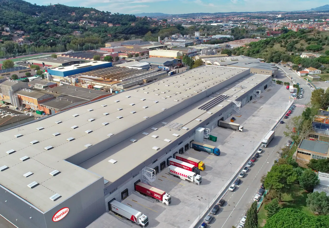 Trucks in front of logistics center